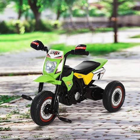 HOMCOM Triciclo per Bambini Stile Moto a Pedali con Luci e Suoni, 3 Ruote Larghe, Età 18-36 Mesi, 71x40x51cm, Verde - 2