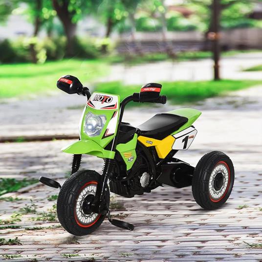 HOMCOM Triciclo per Bambini Stile Moto a Pedali con Luci e Suoni, 3 Ruote Larghe, Età 18-36 Mesi, 71x40x51cm, Verde - 2