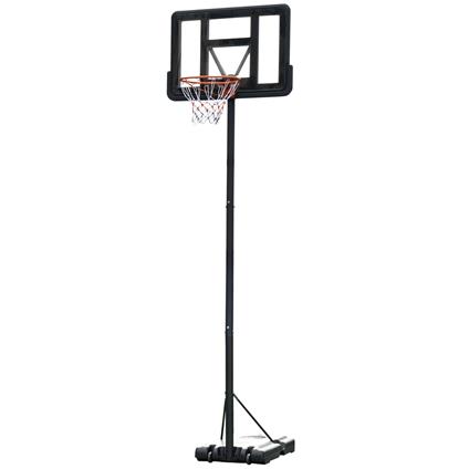 HOMCOM Canestro Basket Altezza Regolabile 231-305cm, Base con Ruote e Struttura in Acciaio, Tabellone in PVC Trasparente -Nero