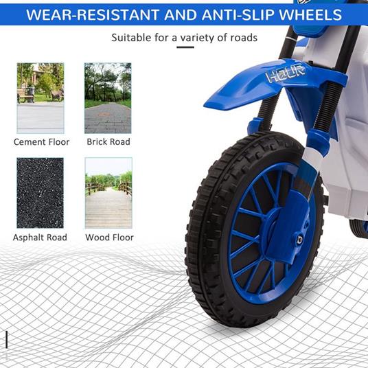 HOMCOM Moto da Cross Elettrica per Bambini da 3-5 Anni - Blu - 4