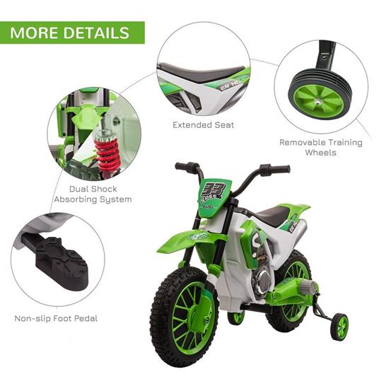 HOMCOM Moto da Cross Elettrica per Bambini da 3-5 Anni - Verde - 3