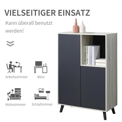 HOMCOM Libreria Moderna in Legno con 2 Ante e Vano Aperto, Mobile Multiuso per Soggiorno, Camera da Letto, Ufficio, Grigio Scuro - 3