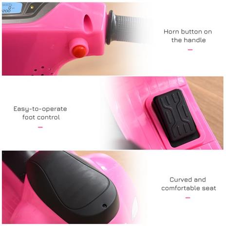 HOMCOM Moto Elettrica per Bambini con Licenza Ufficiale Vespa Batteria 6V, Fari e Clacson, per Bimbi da 18-36 mesi, Rosa, 66.5x38x52cm - 4