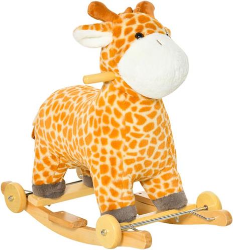 HOMCOM Dondolo a Forma di Giraffa con Ruote per Bambini 36-72 Mesi - Giallo