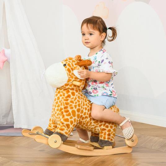 HOMCOM Dondolo a Forma di Giraffa con Ruote per Bambini 36-72 Mesi - Giallo - 2