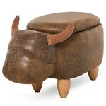 HOMCOM Pouf Contenitore a Forma di Bufalo, Sgabello Poggiapiedi con Struttura in Legno e Seduta Imbottita Marrone