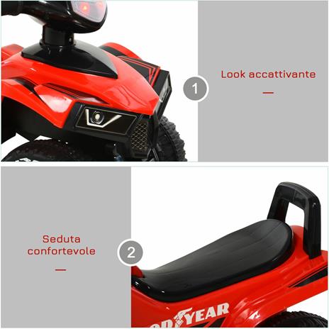 HOMCOM Quad Giocattolo per Bambini 18-36 Mesi con Licenza GOODYEAR con Luci e Suoni Realistici - Rosso e Nero - 4