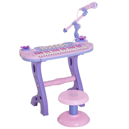 HOMCOM Pianola per Bambini a 37 tasti con Sgabello e Microfono, 12 Strumenti e 22 Musiche, Registrazione, MP3 e Karaoke, Rosa