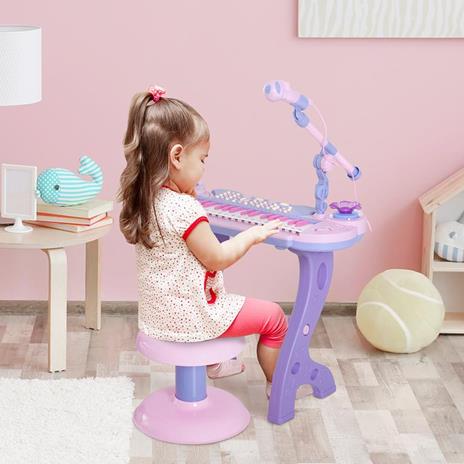 HOMCOM Pianola per Bambini a 37 tasti con Sgabello e Microfono, 12 Strumenti e 22 Musiche, Registrazione, MP3 e Karaoke, Rosa - 2