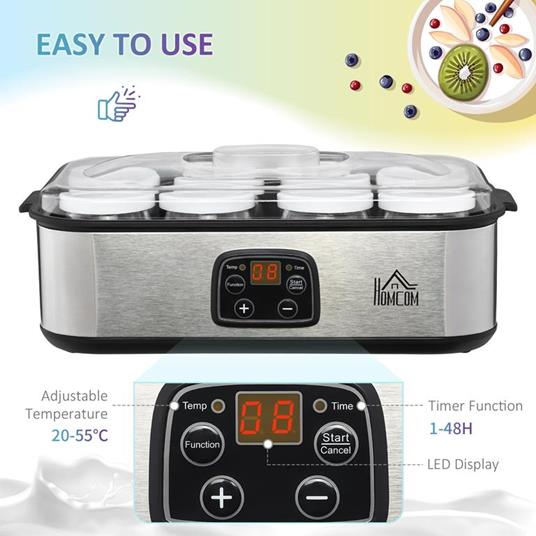 Yogurtiera Elettrica HOMCOM Con 8 Vasetti - Timer E Temperatura Regolabile