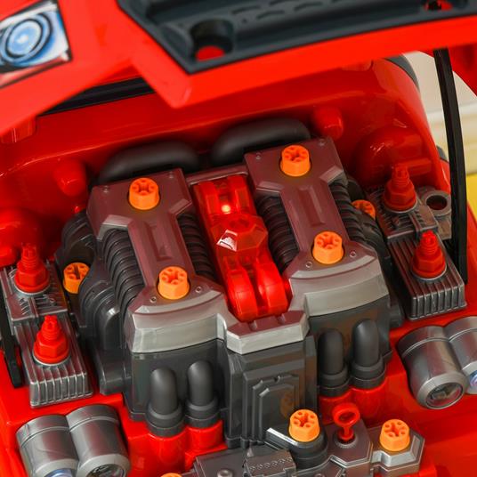 HOMCOM Officina Camion Giocattolo con Motore e 61 Accessori per Bambini 3-5 Anni, Ruote e Maniglia, 40x39x47cm - Rosso - 5