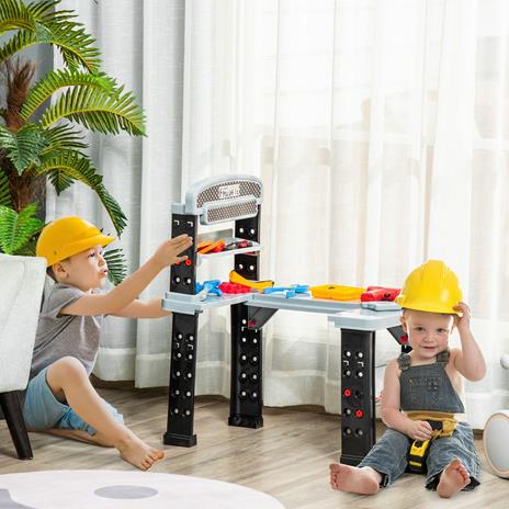 HOMCOM Banco da Lavoro da 79 Pezzi per Bambini da 3 Anni in Su con Trapano a Batteria e Attrezzi - Multicolore - 2