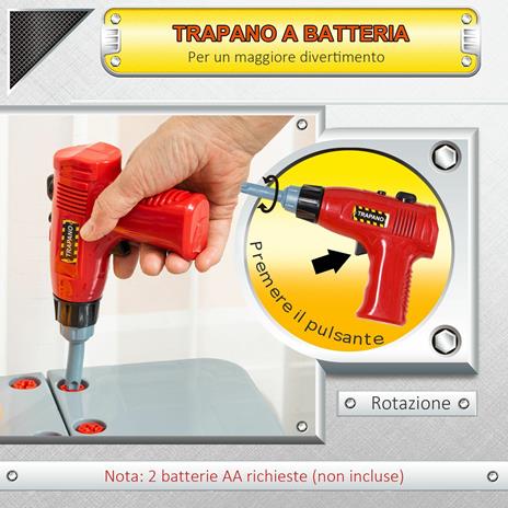HOMCOM Banco da Lavoro da 79 Pezzi per Bambini da 3 Anni in Su con Trapano a Batteria e Attrezzi - Multicolore - 3
