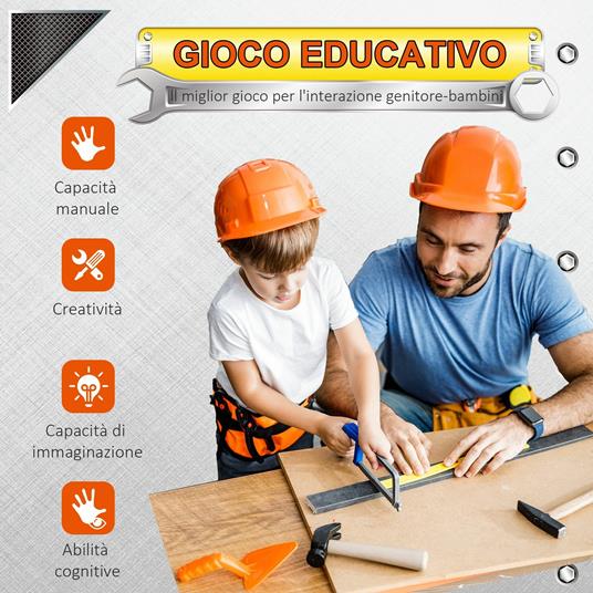 HOMCOM Banco da Lavoro da 79 Pezzi per Bambini da 3 Anni in Su con Trapano a Batteria e Attrezzi - Multicolore - 4
