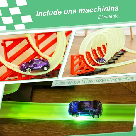 HOMCOM Pista per Macchinine con Effetti Luminosi e Automobilina, per Bambini da 3-6 Anni, 86x67x21cm - Multicolore - 3