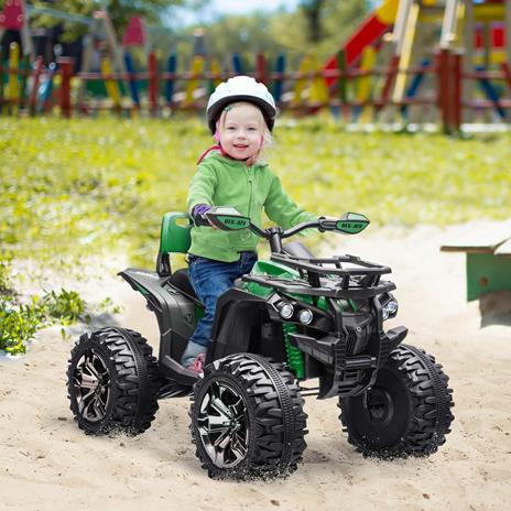 HOMCOM Quad per Bambini Elettrico 12V con Fari Funzionanti e Pedale, Batteria Ricaricabile, Età 3-5 Anni, 100x65x73cm - Nero/Verde - 2