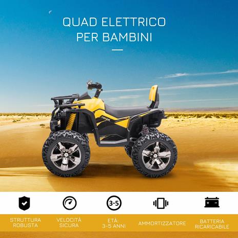 HOMCOM Quad per Bambini Elettrico 12V con Fari Funzionanti e Pedale, Batteria Ricaricabile, Età 3-5 Anni, 100x65x73cm - Nero/Giallo - 3