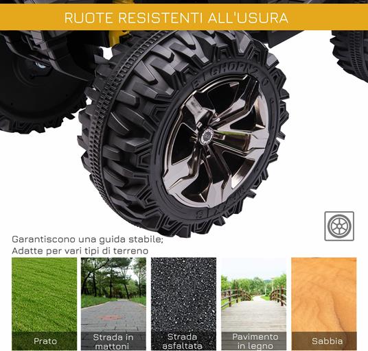 HOMCOM Quad per Bambini Elettrico 12V con Fari Funzionanti e Pedale, Batteria Ricaricabile, Età 3-5 Anni, 100x65x73cm - Nero/Giallo - 4