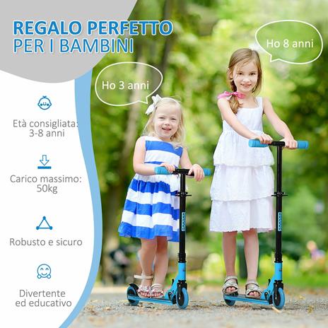 HOMCOM Monopattino Pieghevole con Altezza Regolabile per Bambini di 3-8 Anni, Blu - 3