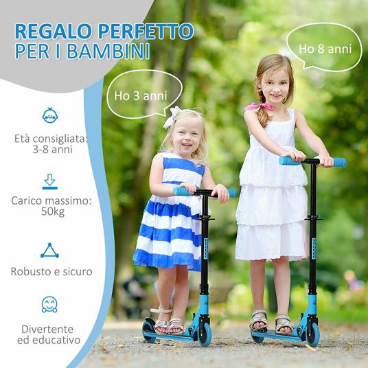 HOMCOM Monopattino Pieghevole con Altezza Regolabile per Bambini di 3-8 Anni, Blu - 3