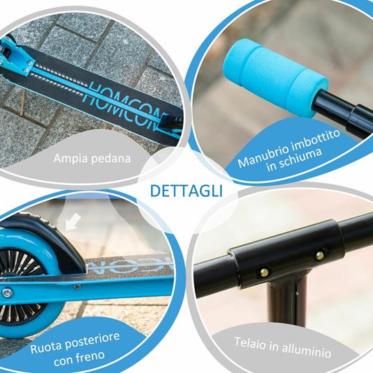 HOMCOM Monopattino Pieghevole con Altezza Regolabile per Bambini di 3-8 Anni, Blu - 4