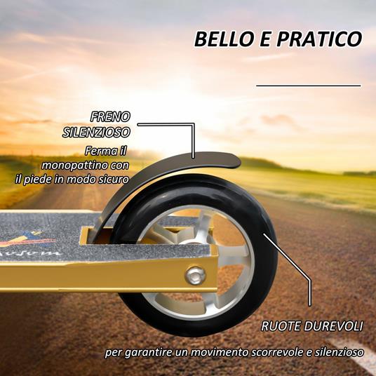 HOMCOM Monopattino Freestyle per Acrobazie Manubrio Girevole Stunt Scooter per Ragazzi da 14 Anni Trick Scooter - Oro - 3