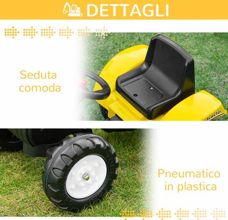 HOMCOM Ruspa Giocattolo a Pedali per Bambini 3-6 Anni con 6 Ruote, in Acciaio e Plastica, 107x42x71 cm, Giallo - 3