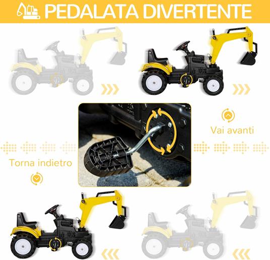 HOMCOM Ruspa Giocattolo a Pedali per Bambini 3-6 Anni con 6 Ruote, in Acciaio e Plastica, 107x42x71 cm, Giallo - 4