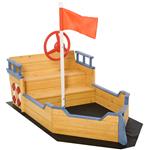 Outsunny Sabbiera per Bambini in Legno a Forma di Nave dei Pirati con Vano Contenitore, 158x78x45.5cm