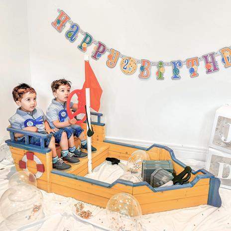 Outsunny Sabbiera per Bambini in Legno a Forma di Nave dei Pirati con Vano Contenitore, 158x78x45.5cm - 2
