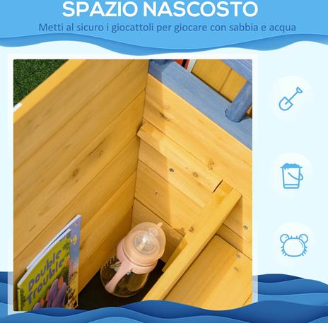 Outsunny Sabbiera per Bambini in Legno a Forma di Nave dei Pirati con Vano Contenitore, 158x78x45.5cm - 5