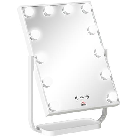 HOMCOM Specchio Trucco Illuminato Inclinabile con 12 Luci LED e Luminosità Regolabile, 32.8Lx11x47.4cm