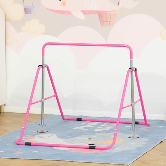 HOMCOM Sbarra per Trazioni per Bambini 3-8 Anni, 4 Altezze Regolabili e Struttura in Acciaio, 148x105x88-128 cm, Rosa - 2