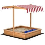 Outsunny Sabbiera per Bambini in Legno con Tettuccio Regolabile, Sedute e Vaschette, 107.5x107.5x110cm