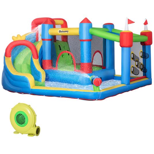 Outsunny Castello Gonfiabile per Bambini con Scivolo, Trampolino e Piscina, 390x300x197cm