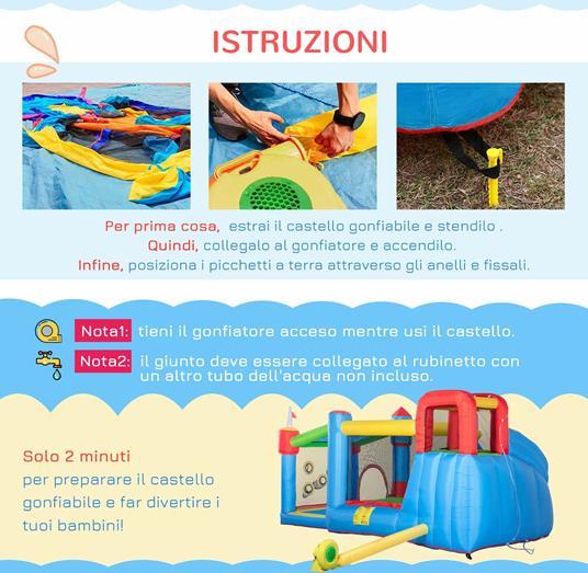 Outsunny Castello Gonfiabile per Bambini con Scivolo, Trampolino e Piscina, 390x300x197cm - 3