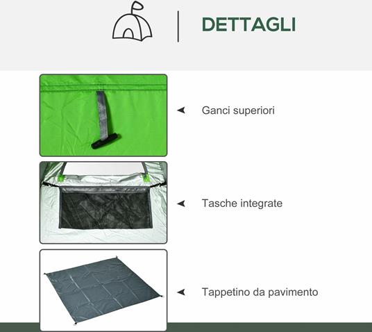 Outsunny Tenda Doccia da Campeggio Spiaggia ed Esterni con Porta a Cerniera, Borsa per Trasporto, Tasca Portaoggetti e Gancio, 126x124x189cm, Verde - 3