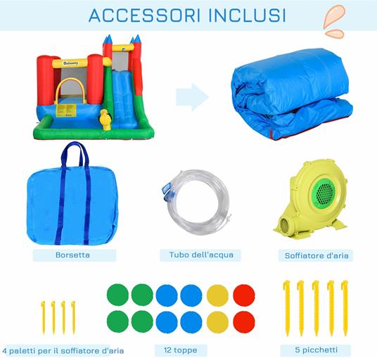 Outsunny Gioco Gonfiabile per Bambini 3-8 Anni con Scivolo e Piscina 330x245x215cm - 4