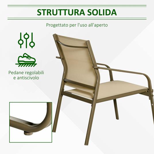 Outsunny Set Mobili da Giardino 4 Pezzi, Salotto da Esterno con 2 Sedie, 1 Divanetto e 1 Tavolino da Caffè in Metallo e Texteline, Kaki - 3