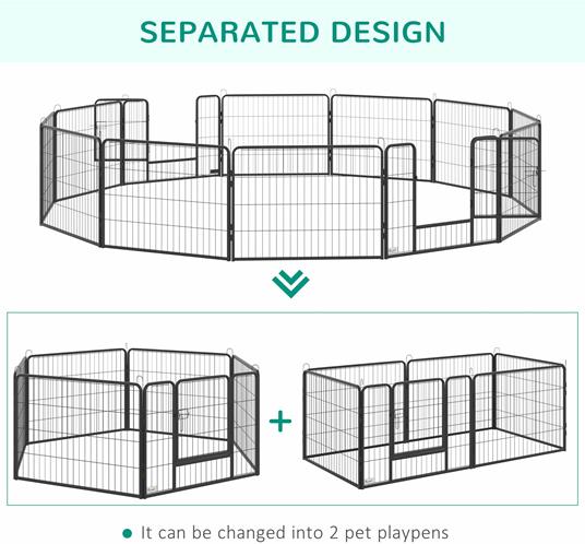 PawHut Recinto per Cani e Animali Domestici con 12 Pannelli Modulabili in Acciaio e 2 Ingressi, 80x1.5x60cm, Nero - 4