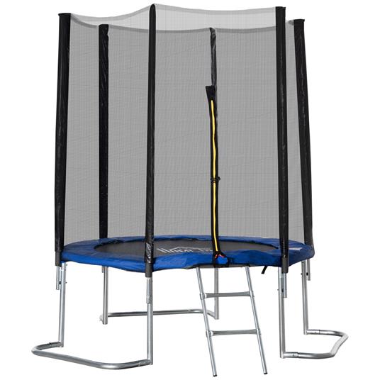 HOMCOM Trampolino Elastico per Adulti con Rete di Sicurezza e Scala, Uso Interno ed Esterno, 223x223x230cm, Blu