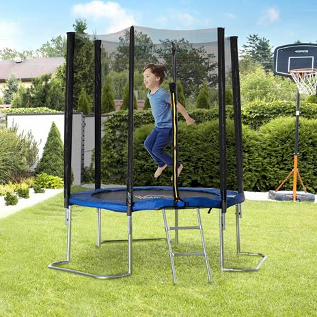 HOMCOM Trampolino Elastico per Adulti con Rete di Sicurezza e Scala, Uso Interno ed Esterno, 223x223x230cm, Blu - 2