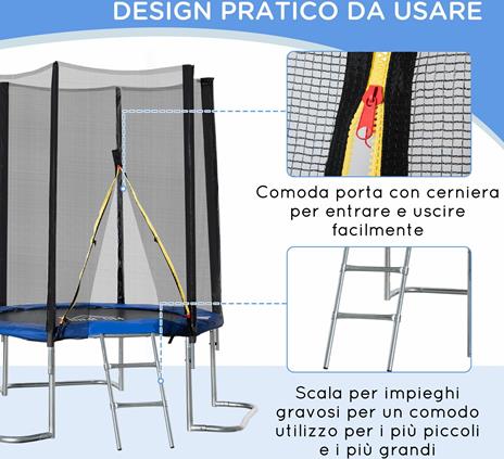 HOMCOM Trampolino Elastico per Adulti con Rete di Sicurezza e Scala, Uso Interno ed Esterno, 223x223x230cm, Blu - 3