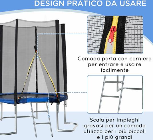 HOMCOM Trampolino Elastico per Adulti con Rete di Sicurezza e Scala, Uso Interno ed Esterno, 223x223x230cm, Blu - 3