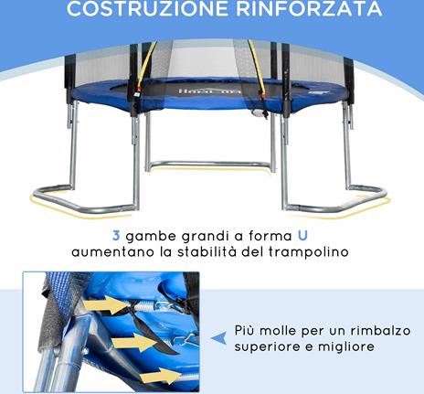 HOMCOM Trampolino Elastico per Adulti con Rete di Sicurezza e Scala, Uso Interno ed Esterno, 223x223x230cm, Blu - 4