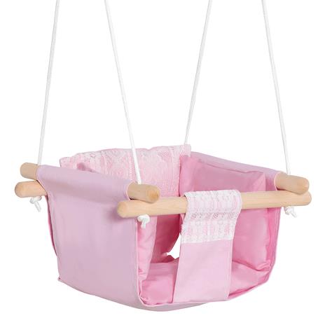 Outsunny Seggiolino Altalena per Bambini in Tessuto e Legno con Cuscino, 40x40x180cm, Rosa