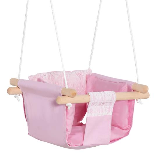Outsunny Seggiolino Altalena per Bambini in Tessuto e Legno con Cuscino, 40x40x180cm, Rosa
