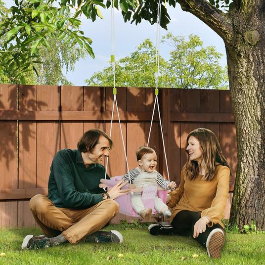 Outsunny Seggiolino Altalena per Bambini in Tessuto e Legno con Cuscino, 40x40x180cm, Rosa - 2