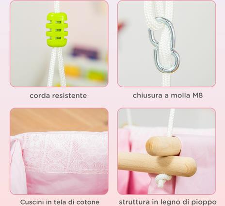 Outsunny Seggiolino Altalena per Bambini in Tessuto e Legno con Cuscino, 40x40x180cm, Rosa - 3