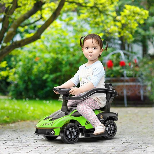 AIYAPLAY Macchina per Bambini 2 in 1 Marchio Lamborghini, Macchinina a Spinta con Maniglione e Barriera di Sicurezza, Volante e Clacson, Verde - 2